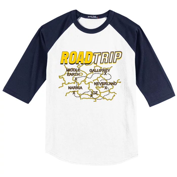 Road Trip Fantasy Treasure Map Baseball Sleeve Shirt