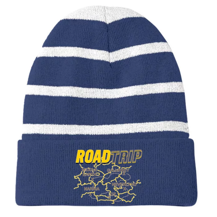 Road Trip Fantasy Treasure Map Striped Beanie with Solid Band