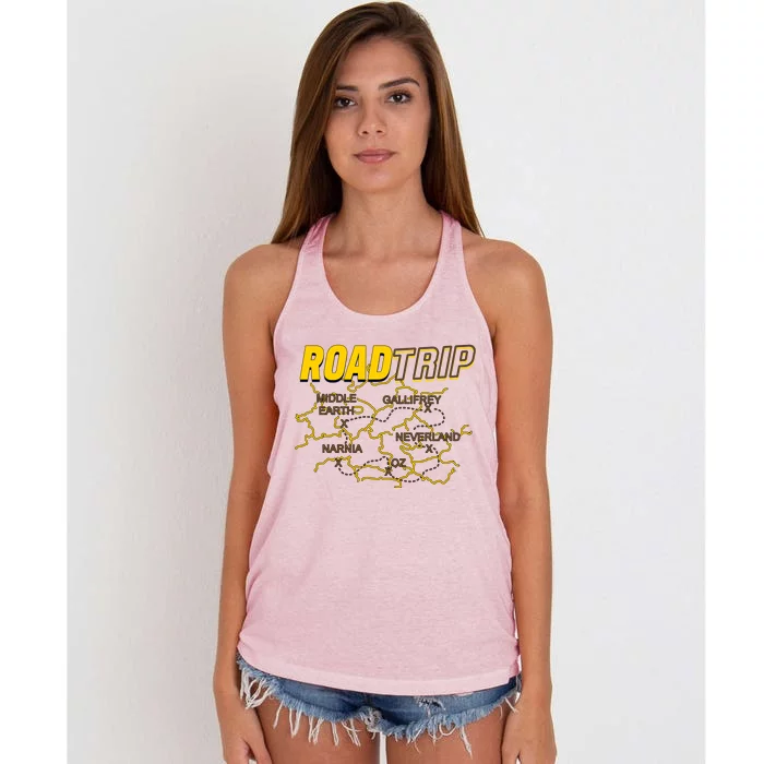 Road Trip Fantasy Treasure Map Women's Knotted Racerback Tank