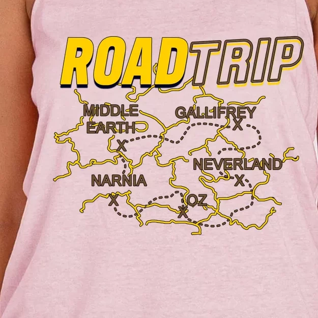 Road Trip Fantasy Treasure Map Women's Knotted Racerback Tank