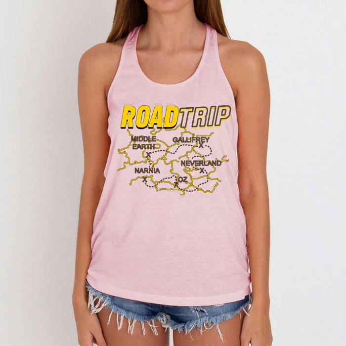 Road Trip Fantasy Treasure Map Women's Knotted Racerback Tank