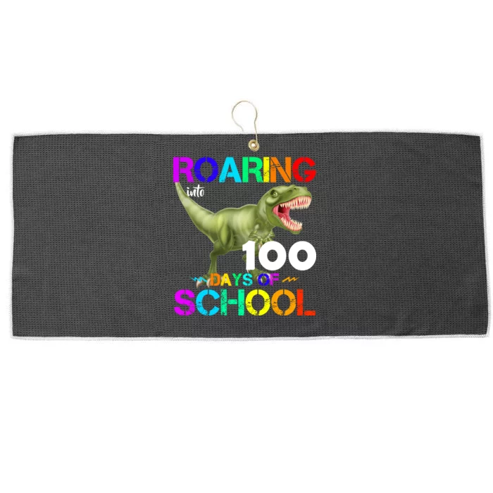 Roaring Into 100 Days Of School Large Microfiber Waffle Golf Towel