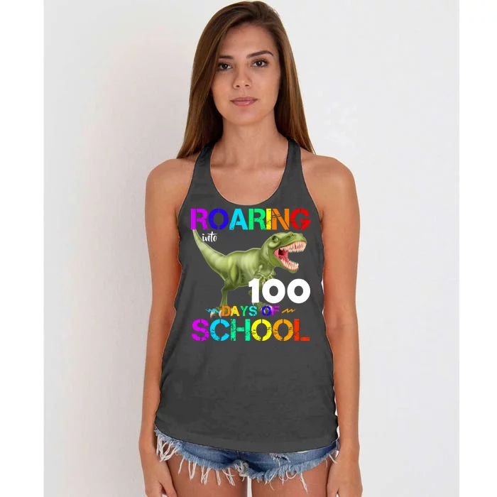 Roaring Into 100 Days Of School Women's Knotted Racerback Tank