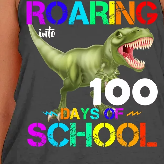 Roaring Into 100 Days Of School Women's Knotted Racerback Tank