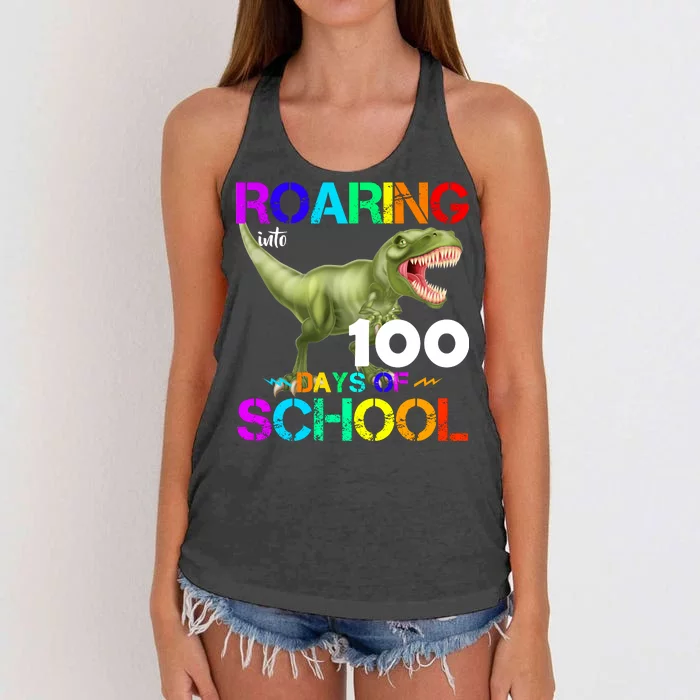 Roaring Into 100 Days Of School Women's Knotted Racerback Tank