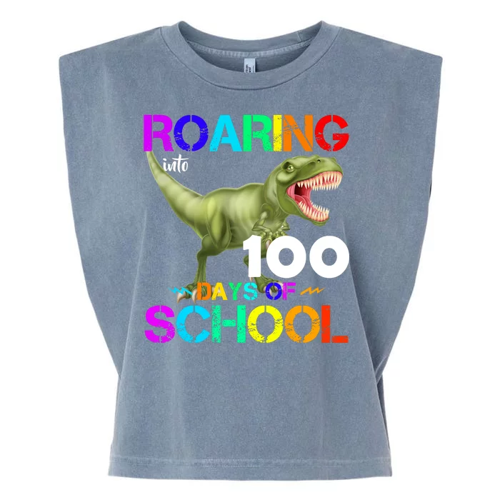 Roaring Into 100 Days Of School Garment-Dyed Women's Muscle Tee