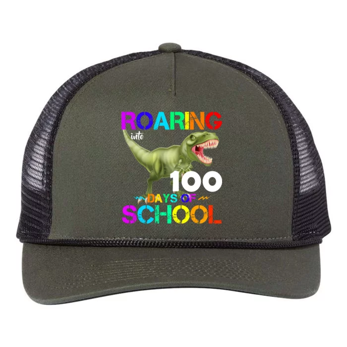 Roaring Into 100 Days Of School Retro Rope Trucker Hat Cap