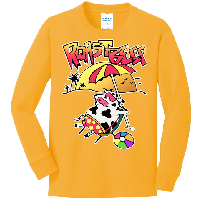 Roast Beef Dustin Cow On The Beach Kids Long Sleeve Shirt