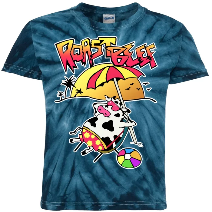 Roast Beef Dustin Cow On The Beach Kids Tie-Dye T-Shirt