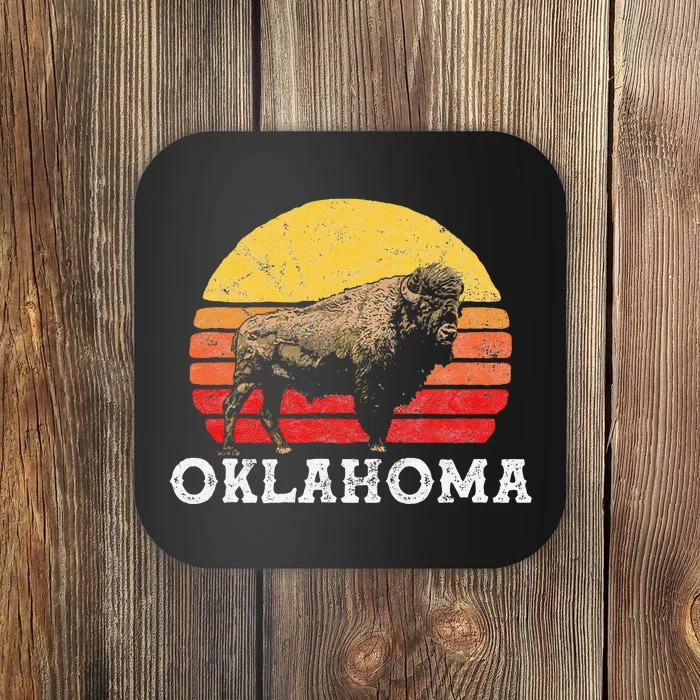 Retro Oklahoma & Bison Vintage American Buffalo 80s Sunset Coaster