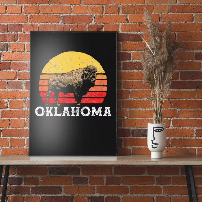 Retro Oklahoma & Bison Vintage American Buffalo 80s Sunset Poster