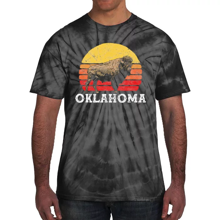 Retro Oklahoma & Bison Vintage American Buffalo 80s Sunset Tie-Dye T-Shirt