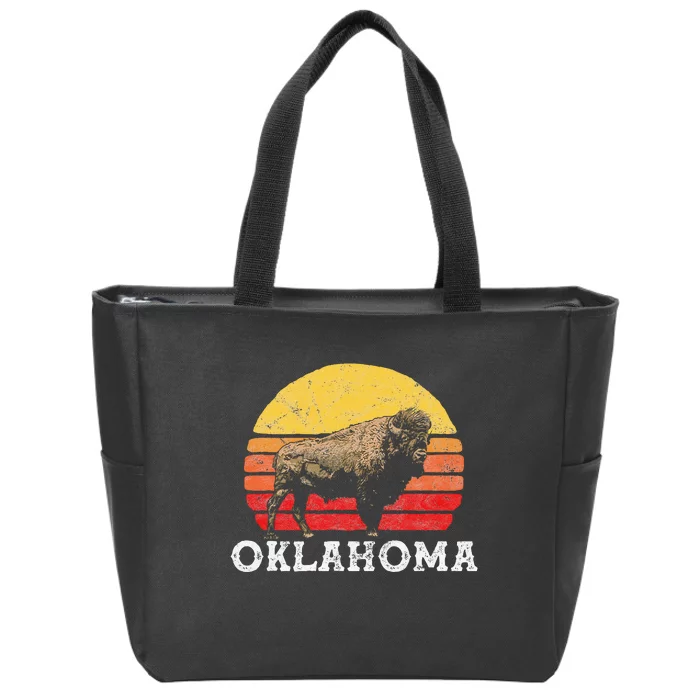 Retro Oklahoma & Bison Vintage American Buffalo 80s Sunset Zip Tote Bag