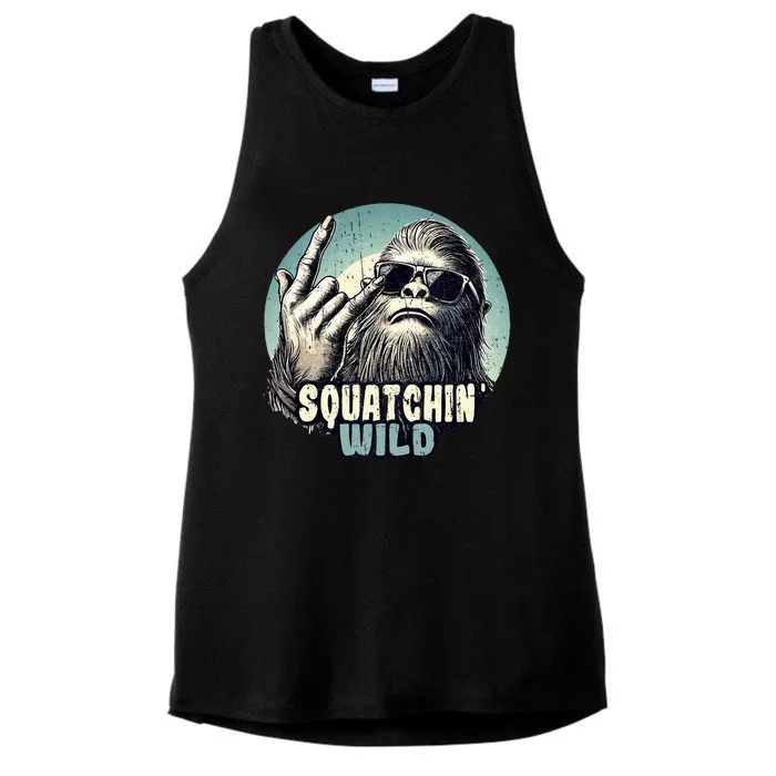 Rock On Bigfoot Sasquatch Rock on Ladies Tri-Blend Wicking Tank