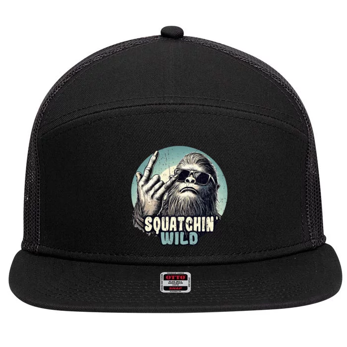 Rock On Bigfoot Sasquatch Rock on 7 Panel Mesh Trucker Snapback Hat