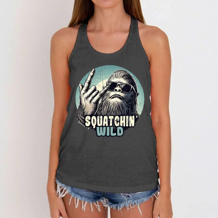 Rock On Bigfoot Sasquatch Rock on Women's Knotted Racerback Tank