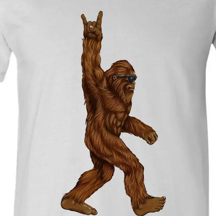 Rock On Bigfoot Sasquatch V-Neck T-Shirt