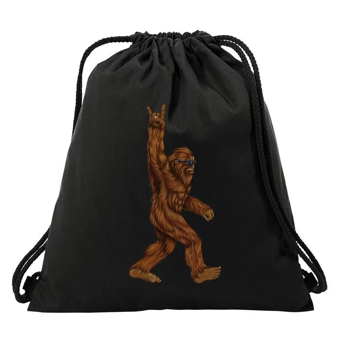 Rock On Bigfoot Sasquatch Loves Rock And Roll Sunglasses On Drawstring Bag