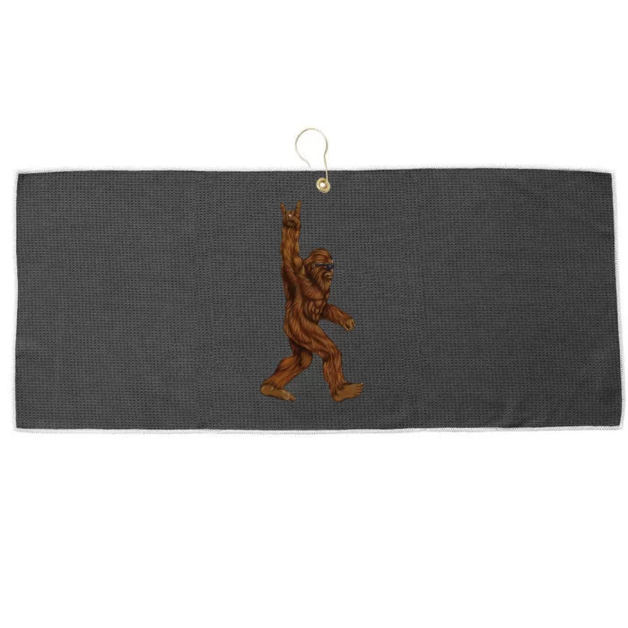 Rock On Bigfoot Sasquatch Loves Rock And Roll Sunglasses On Large Microfiber Waffle Golf Towel