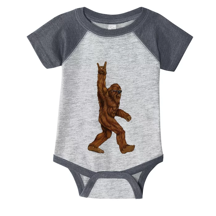 Rock On Bigfoot Sasquatch Loves Rock And Roll Sunglasses On Infant Baby Jersey Bodysuit