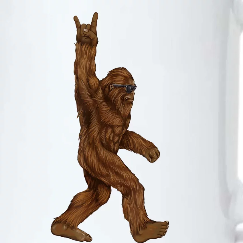 Rock On Bigfoot Sasquatch Loves Rock And Roll Sunglasses On Black Color Changing Mug