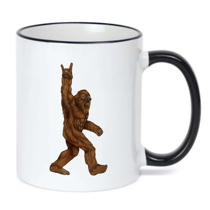 Rock On Bigfoot Sasquatch Loves Rock And Roll Sunglasses On Black Color Changing Mug