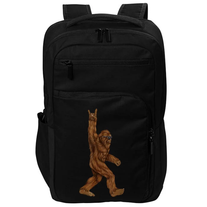 Rock On Bigfoot Sasquatch Loves Rock And Roll Sunglasses On Impact Tech Backpack