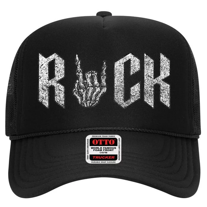 Rock On Band For  Rock And Roll High Crown Mesh Trucker Hat