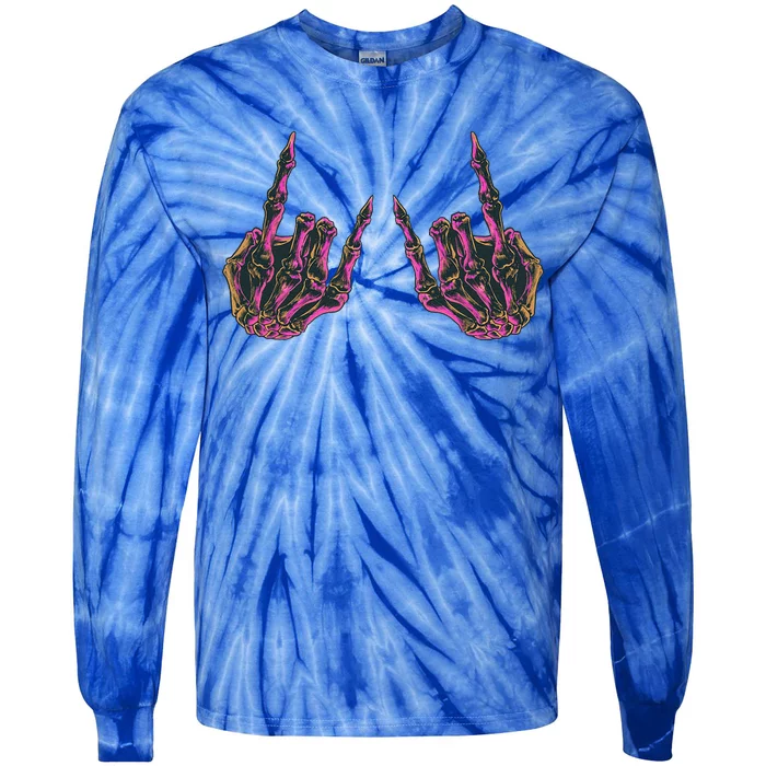 Rock On Band Rock And Roll Skeleton Hands Graphic Tie-Dye Long Sleeve Shirt