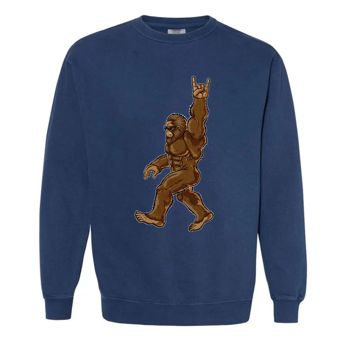 Rock On Bigfoot Sasquatch Loves Rock And Roll Sunglasses On Garment-Dyed Sweatshirt