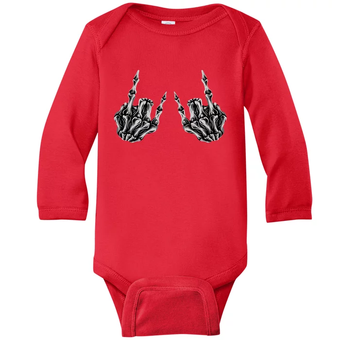 Rock On Band Rock And Roll Halloween Skeleton Hands Baby Long Sleeve Bodysuit