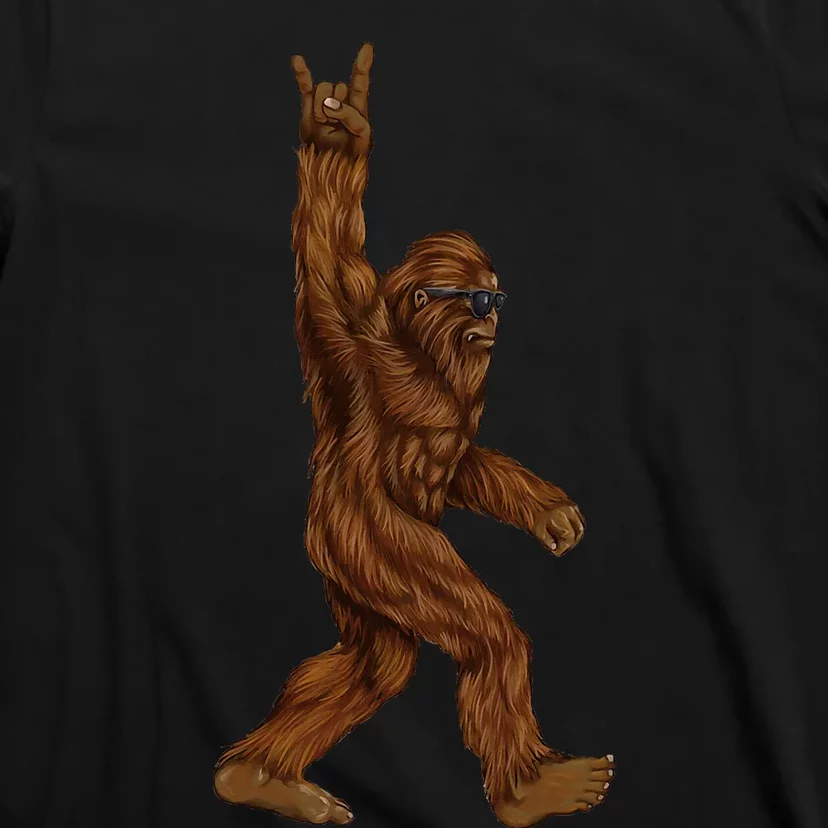 Rock On Bigfoot Sasquatch Loves Rock And Roll Sunglasses On T-Shirt