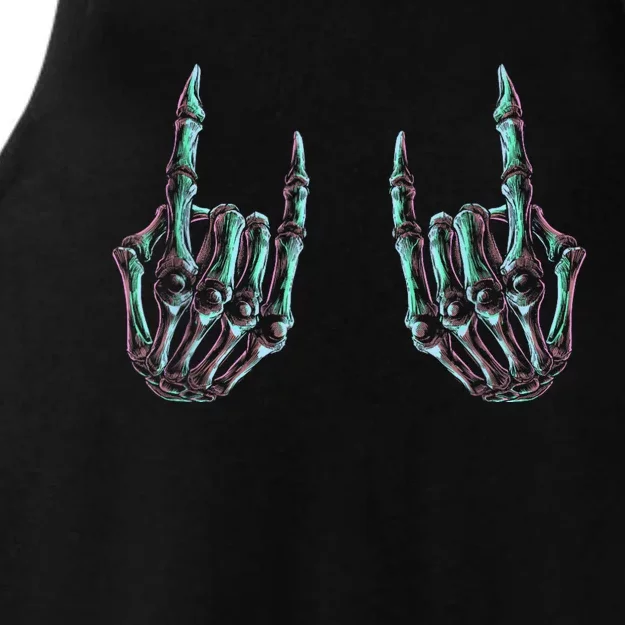 Rock On Band Rock And Roll Halloween Skeleton Hands Ladies Tri-Blend Wicking Tank