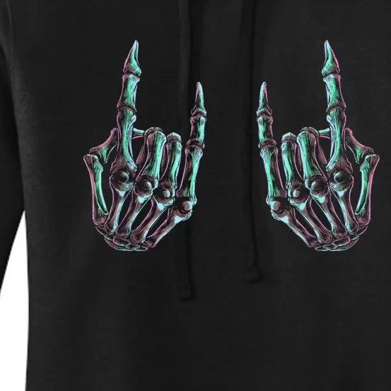 Rock On Band Rock And Roll Halloween Skeleton Hands Women's Pullover Hoodie