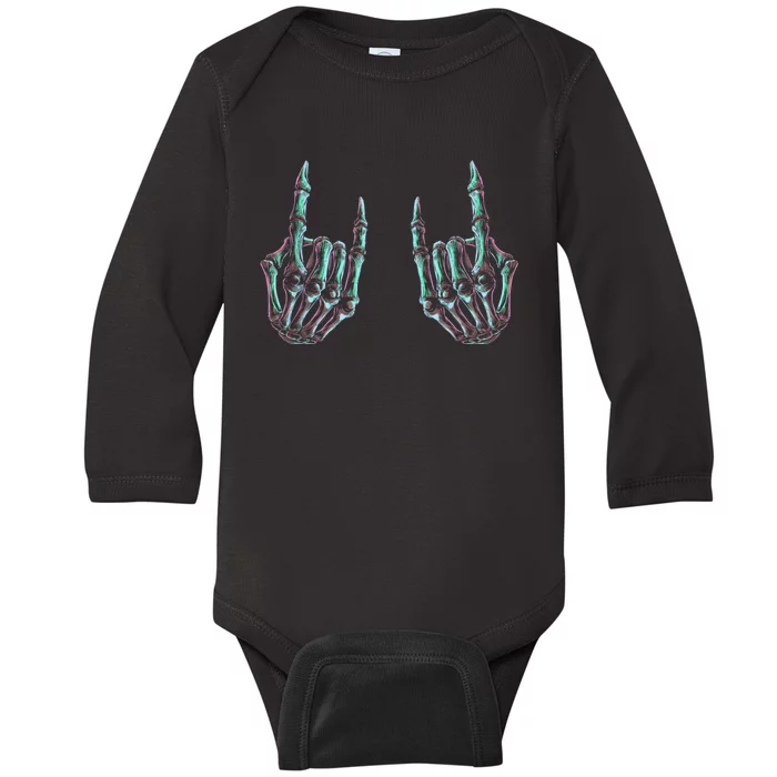 Rock On Band Rock And Roll Halloween Skeleton Hands Baby Long Sleeve Bodysuit