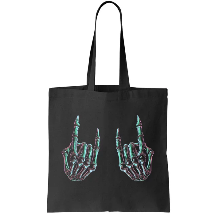 Rock On Band Rock And Roll Halloween Skeleton Hands Tote Bag