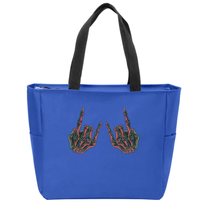 Rock On Band Rock And Roll Skeleton Hands Graphic Gift Zip Tote Bag