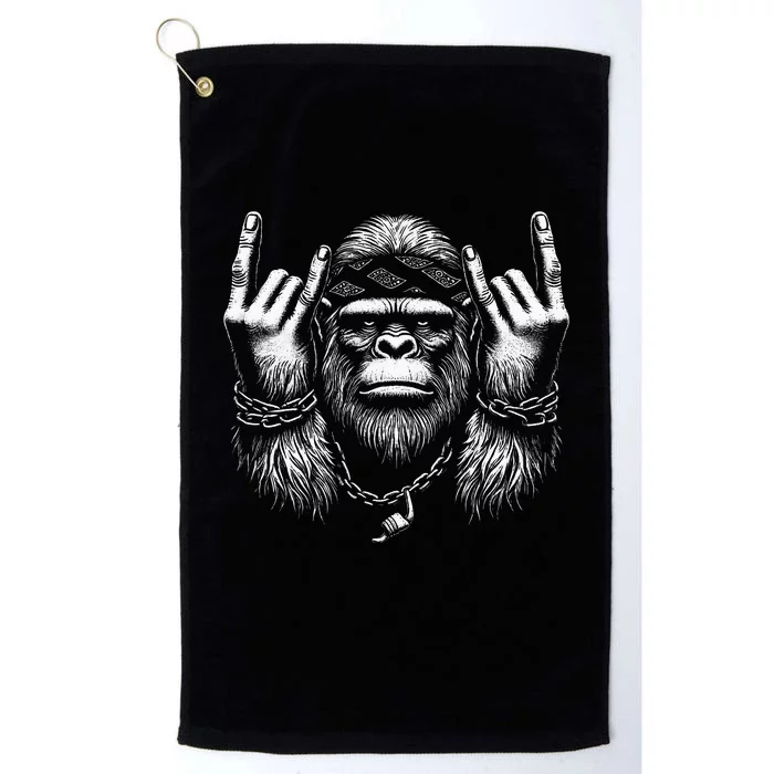 Rock On Bigfoot Sasquatch Rock And Roll Rock Music Band Platinum Collection Golf Towel