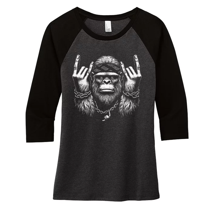 Rock On Bigfoot Sasquatch Rock And Roll Rock Music Band Women's Tri-Blend 3/4-Sleeve Raglan Shirt