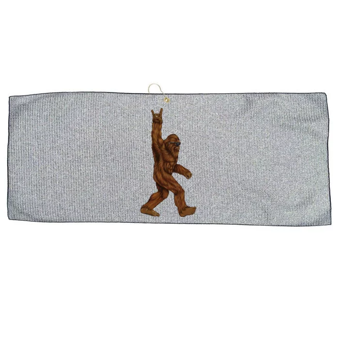 Rock On Bigfoot Sasquatch Loves Rock And Roll Sunglasses On Large Microfiber Waffle Golf Towel