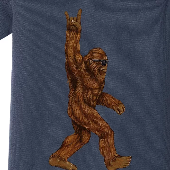 Rock On Bigfoot Sasquatch Loves Rock And Roll Sunglasses On Baby Bodysuit