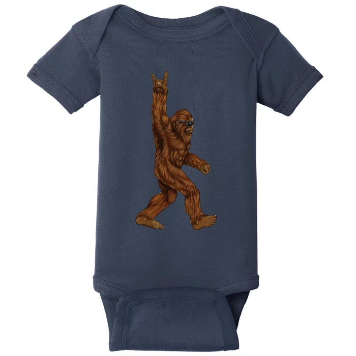 Rock On Bigfoot Sasquatch Loves Rock And Roll Sunglasses On Baby Bodysuit