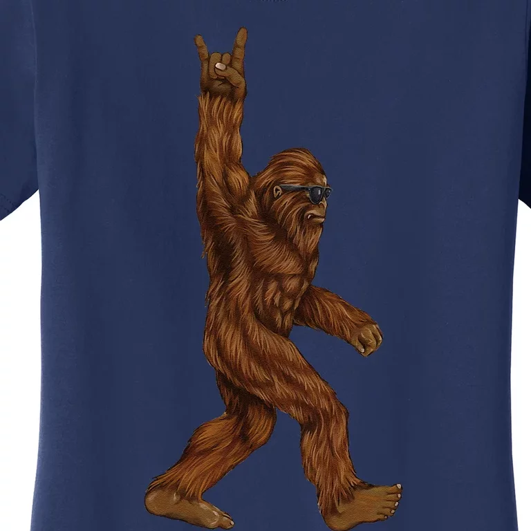 Rock On Bigfoot Sasquatch Loves Rock And Roll Sunglasses On Women's T-Shirt