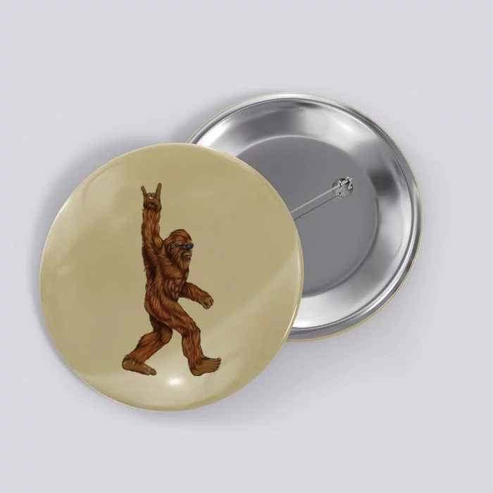 Rock On Bigfoot Sasquatch Loves Rock And Roll Sunglasses On Button