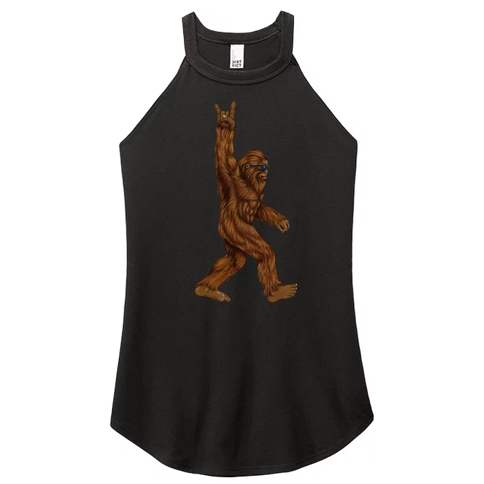 Rock On Bigfoot Sasquatch Loves Rock And Roll Sunglasses On Women’s Perfect Tri Rocker Tank