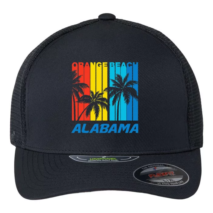 Retro Orange Beach Alabama Palm Trees Vacation Flexfit Unipanel Trucker Cap