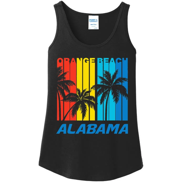 Retro Orange Beach Alabama Palm Trees Vacation Ladies Essential Tank