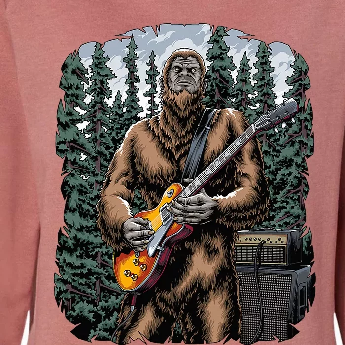 Rock On Bigfoot Sasquatch Loves Rock And Roll Graphic S Womens California Wash Sweatshirt