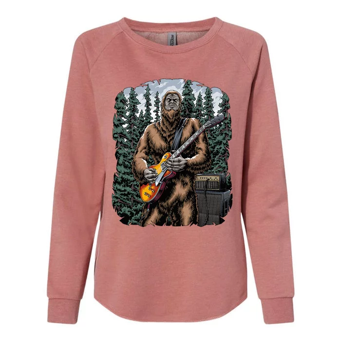 Rock On Bigfoot Sasquatch Loves Rock And Roll Graphic S Womens California Wash Sweatshirt