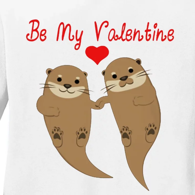 Romantic Otters Be My Valentine Ladies Long Sleeve Shirt